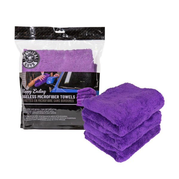 Chemical Guys Happy Ending Edgeless Microfiber Towels, 16" x 16" Purple
