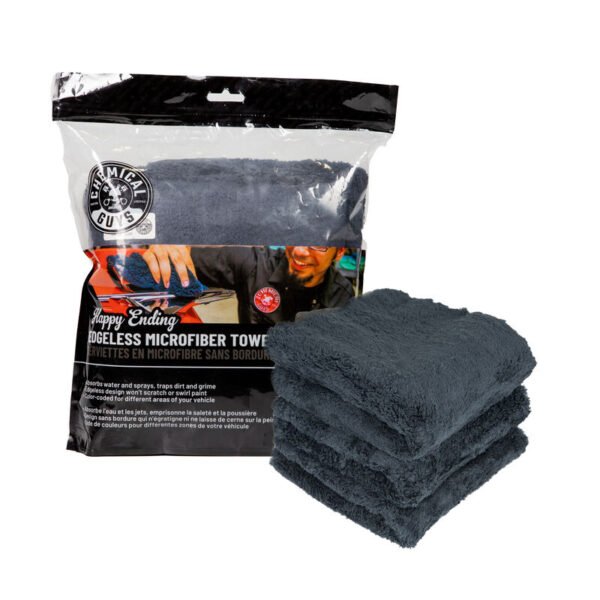 Chemical Guys Happy Ending Edgeless Microfiber Towels, 16" x 16" Black