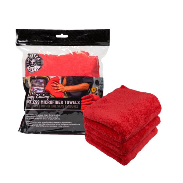 Chemical Guys Happy Ending Edgeless Microfiber Towels, 16" x 16" Red