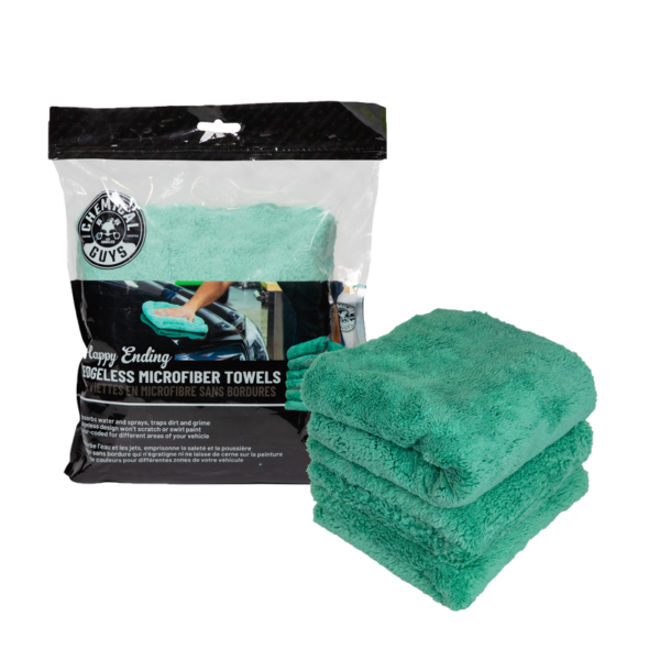 Chemical Guys Happy Ending Edgeless Microfiber Towels, 16" x 16" Green